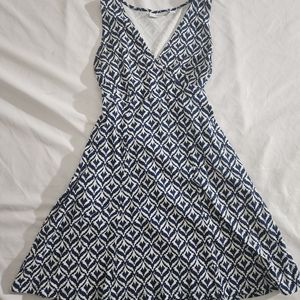 New York & Co Blue Pattern Sleeveless Mini Dress XS